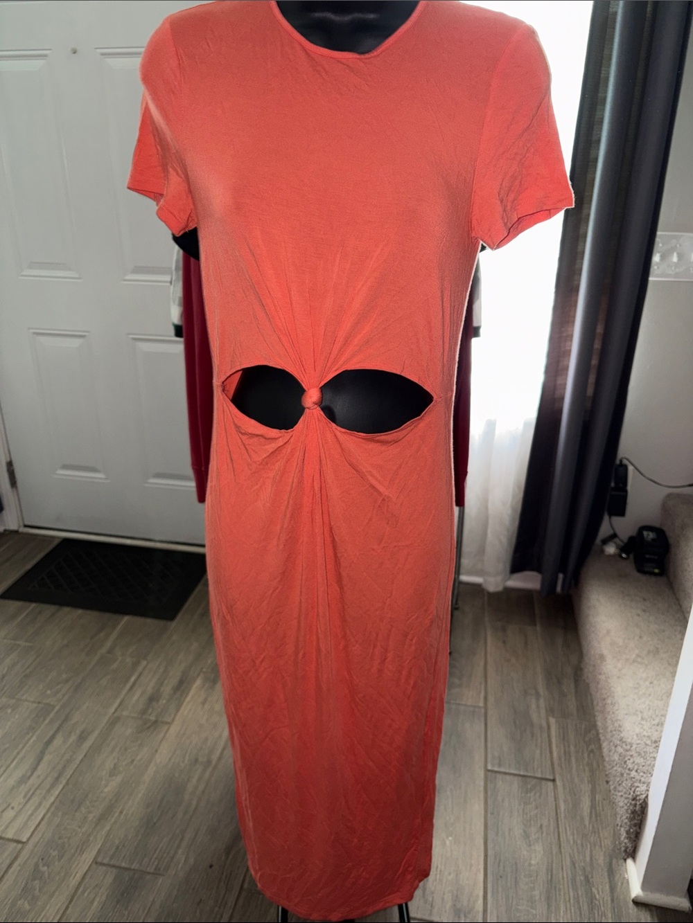 Bar III Tie-Front Coral Cutout Midi Dress small